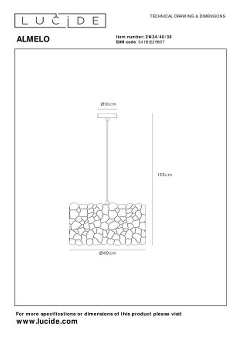 Lucide ALMELO - Závesné svietidlo - 1xE27 - Čierne